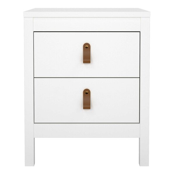 Wyld Haus Wildberry Matt White Wooden Bedside Table 2 Drawers Leather Handles
