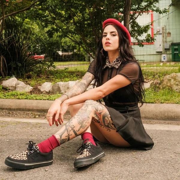 TUK Footwear TUK Pointed Creeper Sneaker Black Leopard Canvas Platform Shoes - A9180