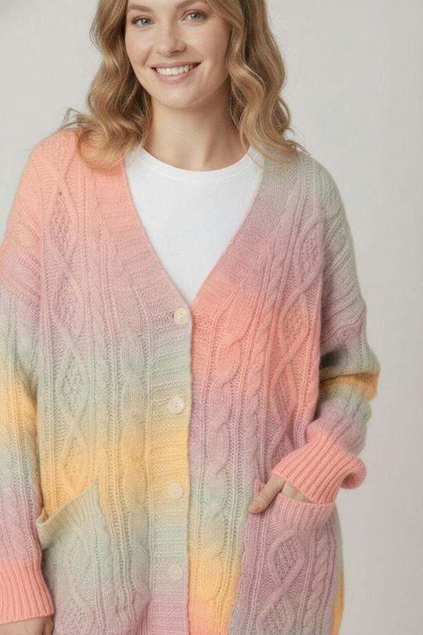 Izabel London Striped Cable Knit Relaxed Cardigan