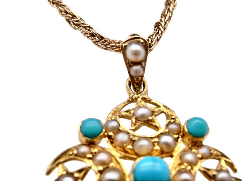 Vintage Tom An antique Turquoise and Pearl pendant