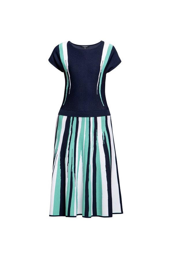 Rumour London Iris striped knitted fit and flare dress in navy and turquoise