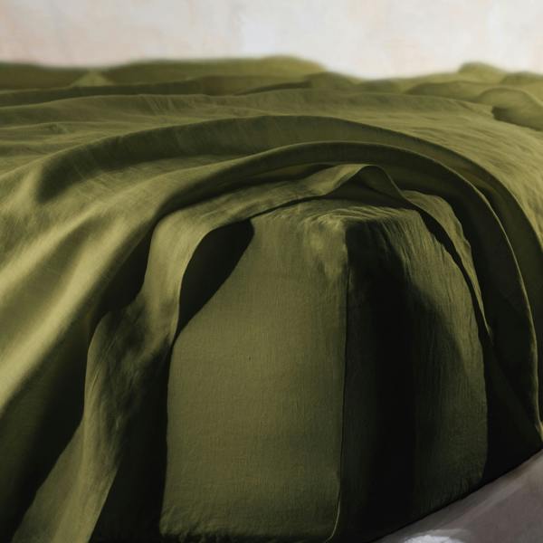 Soak&Sleep Olive Green French Linen Flat Sheet