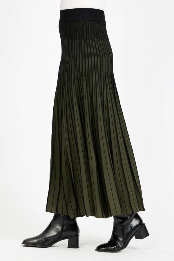 Mudflower Stripe Knitted Pleated Skirt
