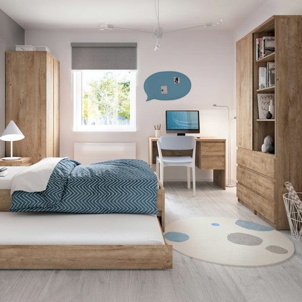 Furniture To Go Fribo Tall Narrow 3 Drawer Bookcase in Oak