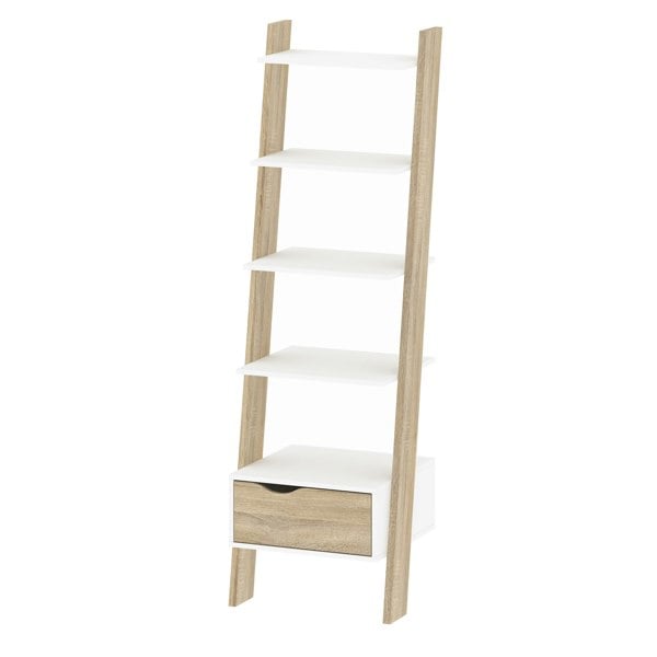 Furniture To Go Oslo Leaning Bookcase 1 Drawer in White and Oak