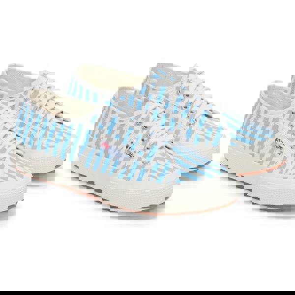 Superga 2750 Stripes Print Cotton Women's Off White/Azure Trainers