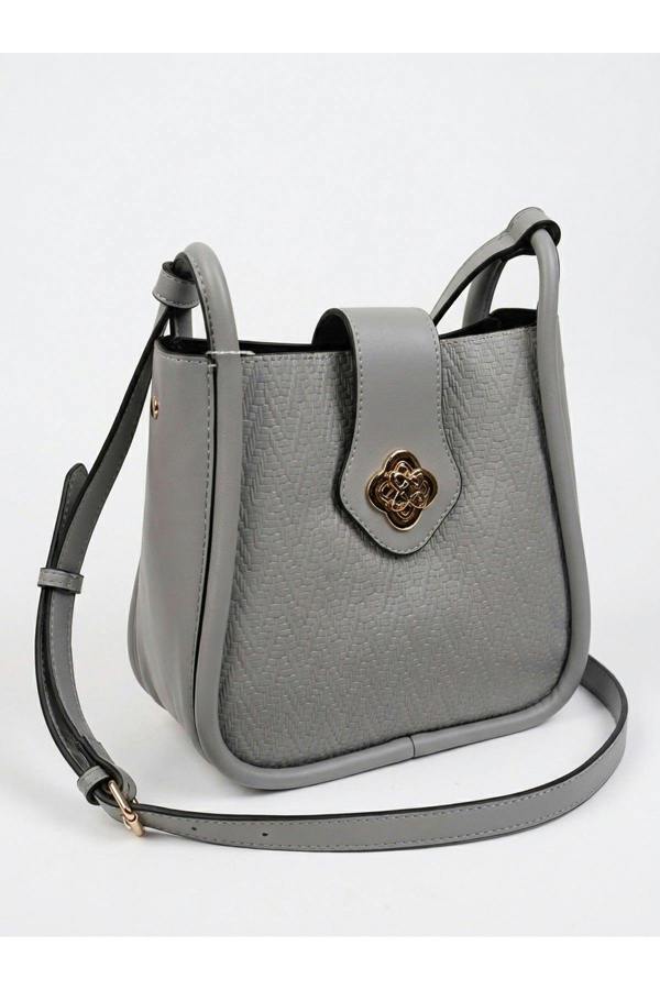 Ines Woven Panel Crossbody Bag - Grey