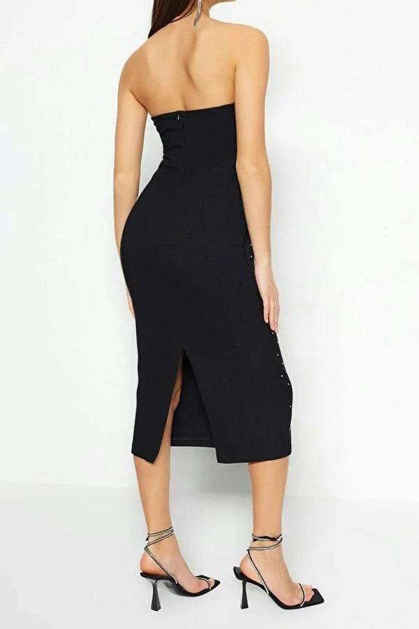 WOVCOR Fitted Lined Sparkling Embellished Woven Dress