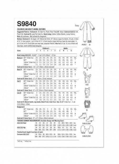 Simplicity Sewing Pattern 9840, Costumes, Onesies for Kids, Women, Men, AA (3-4-5-6-7-8) - Easy