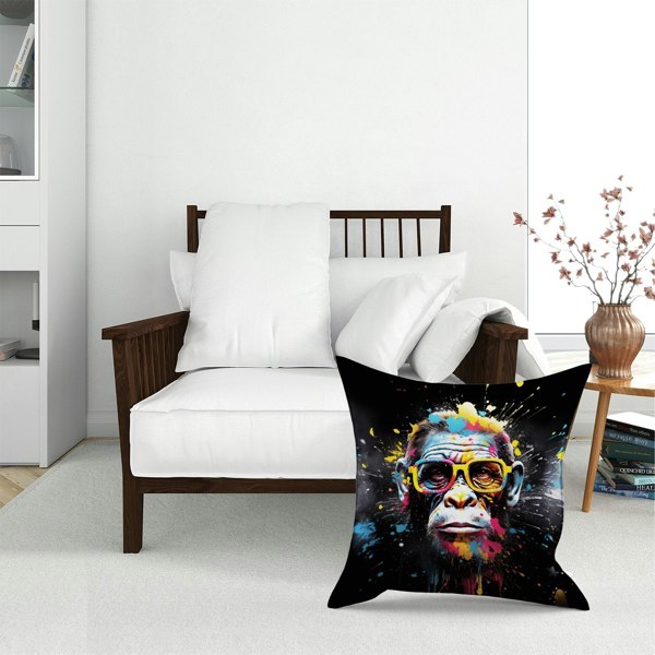 Warren Reed Coloured Splashart Monkey Face Floor Cushion