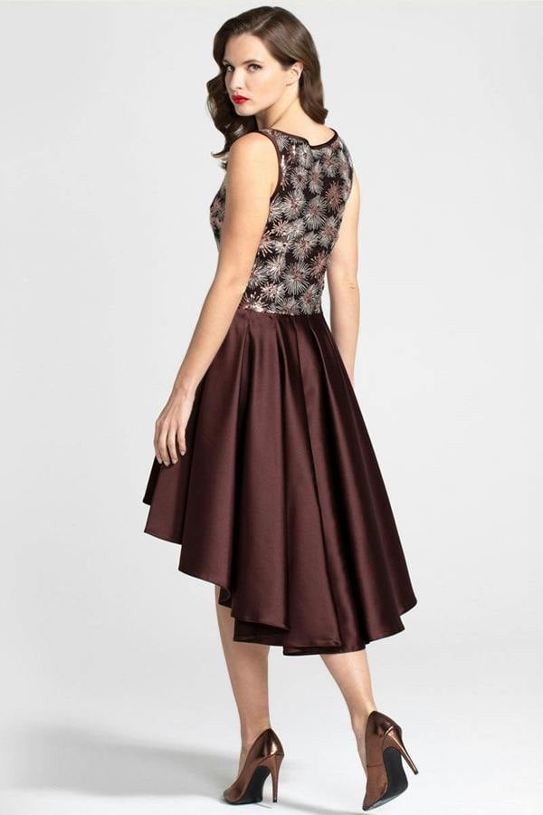 HotSquash Boat Neck Midi Dress with High Low Skirt
