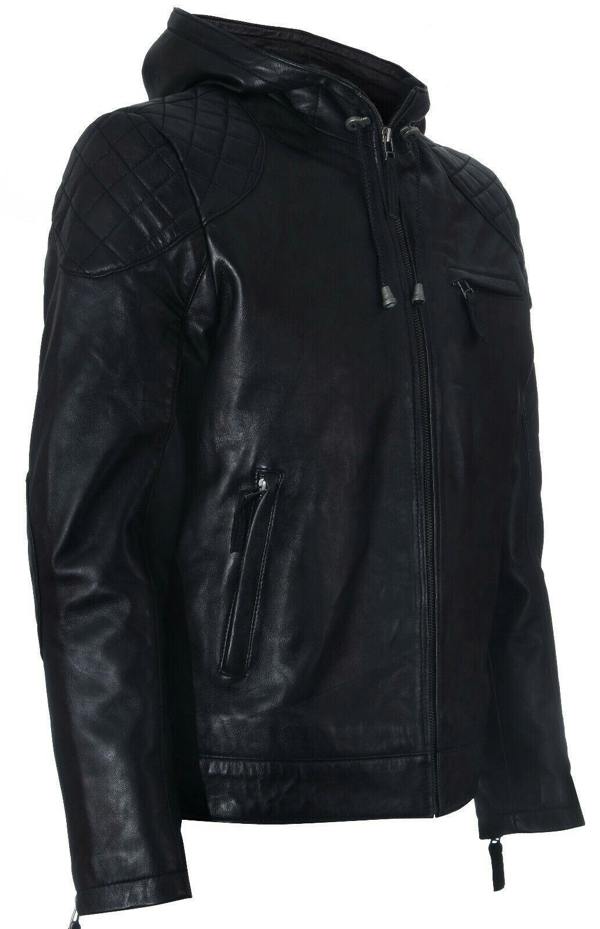Infinity Leather Mens Retro Hooded Leather Bomber Jacket-Zaria