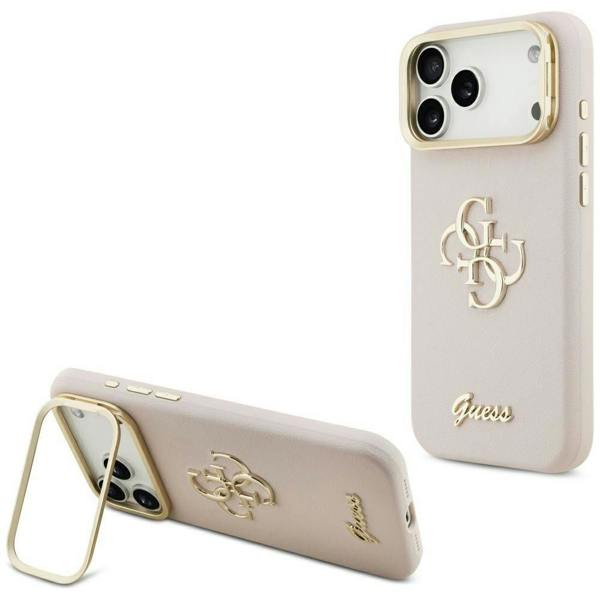 Guess Grained Big 4G Stand Camera Case for iPhone 17 Pro Max 6.9" Pink - GUHCP17XPCS4GSP