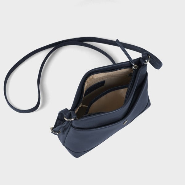 Assots London 'SANDRA' Navy Soft Nappa Full Grain Real Leather Crossbody Bag