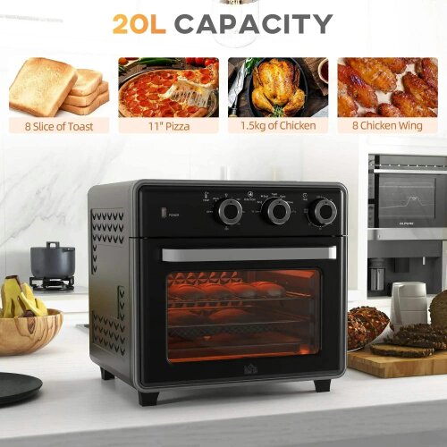 Bobobiy 20L 90-230℃ Mini Convection Oven, with Air Fry Function - Black