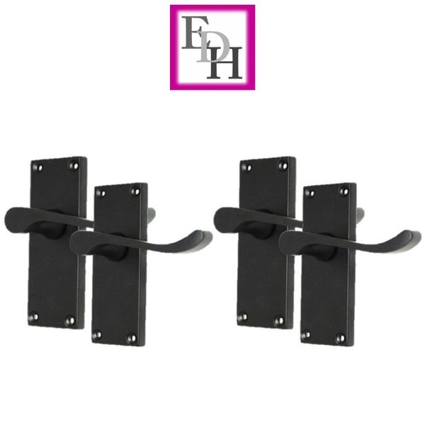 EDH Door Hardware Matt Black Victorian Scroll Door Handles on Backplate – 118mm x 42mm