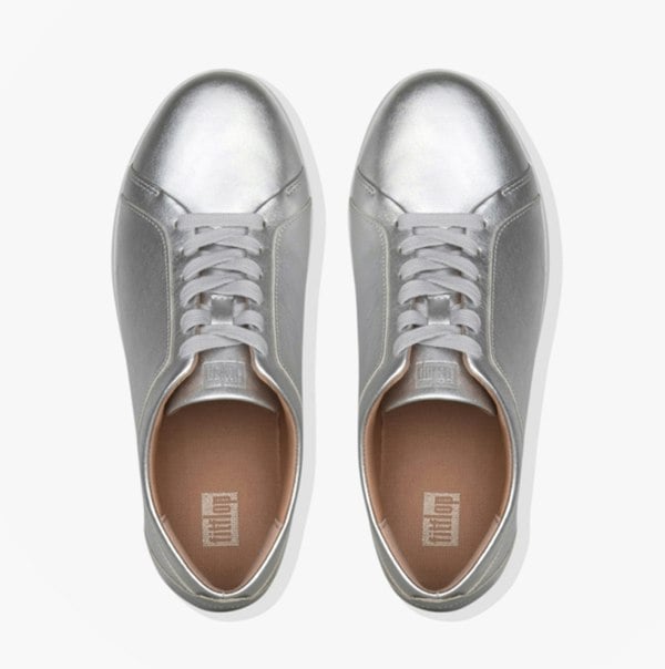 FitFlop RALLY Womens Leather Trainers Silver