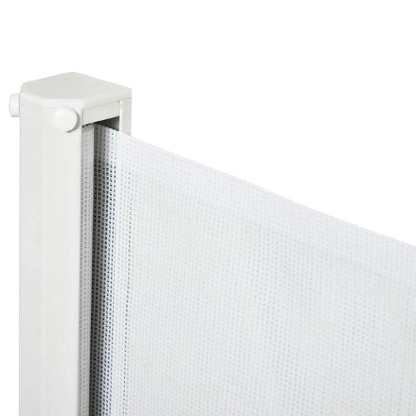 White retractable gate side housing with rolled mesh edge and frame end