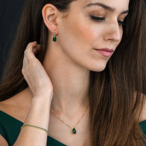 namana Gold Plated Green Pear Pendant Necklace for Women.