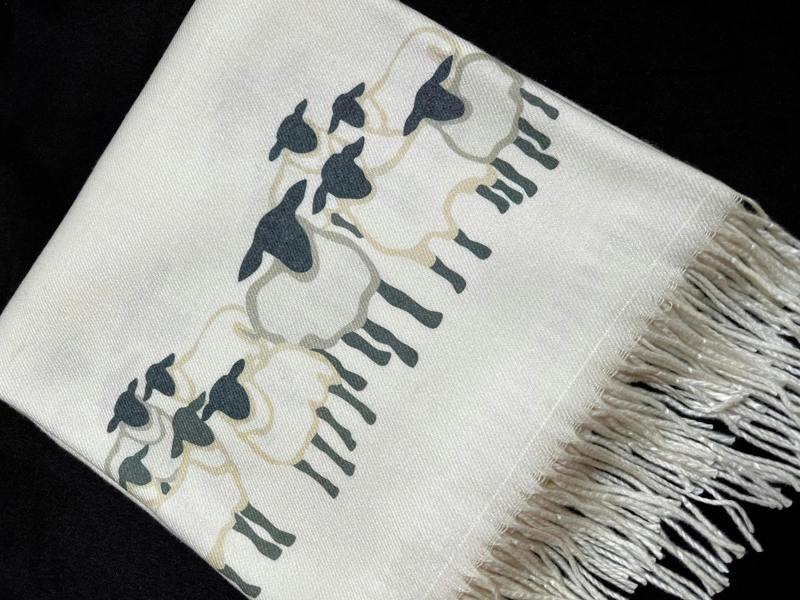 Art on Scarves Cashmere Feel Luxury Scarf Handprinted with Sheep