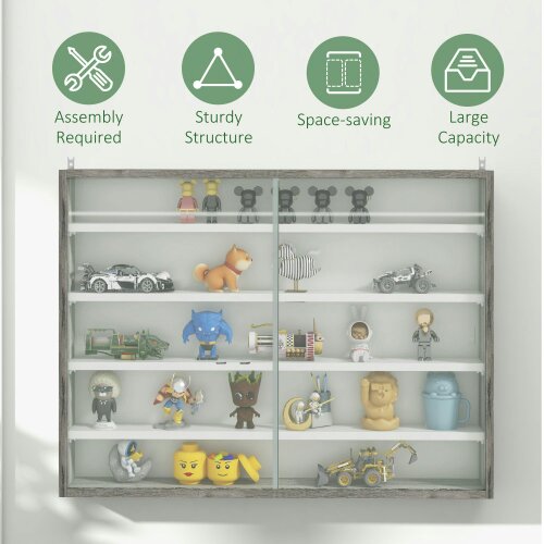 Wyld Haus Kasofa Wood And Glass Grey Wood Grain 5 Tier Wall Display Cabinet With Adjustable Shelves 60 x 80 cm