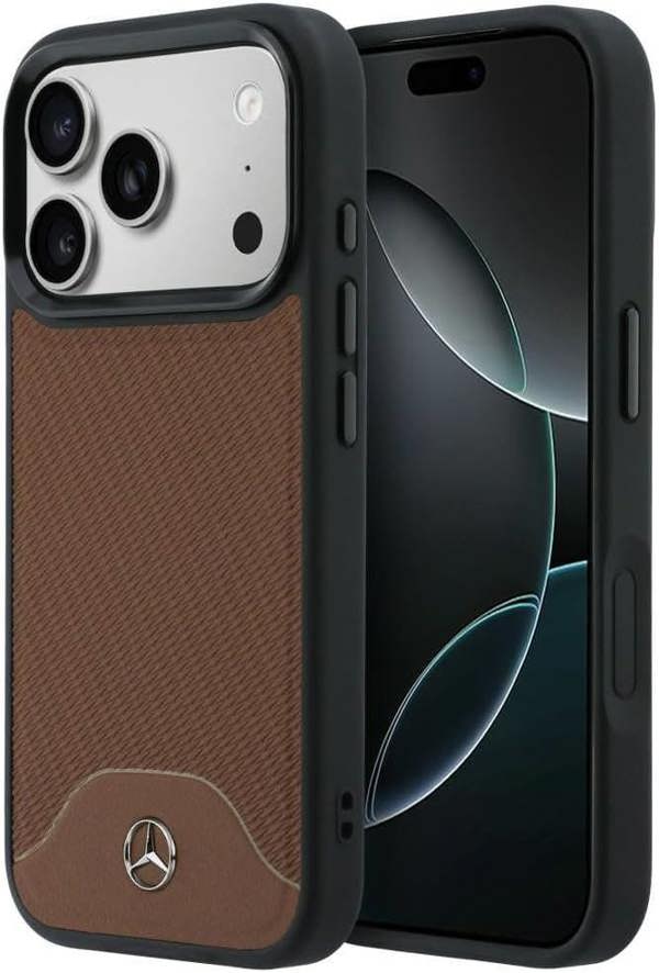 Mercedes Benz Wood Effect and Curve Leather Case with MagSafe for iPhone 17 Pro 6.3" Brown - MEHMP17L25PCBPWA