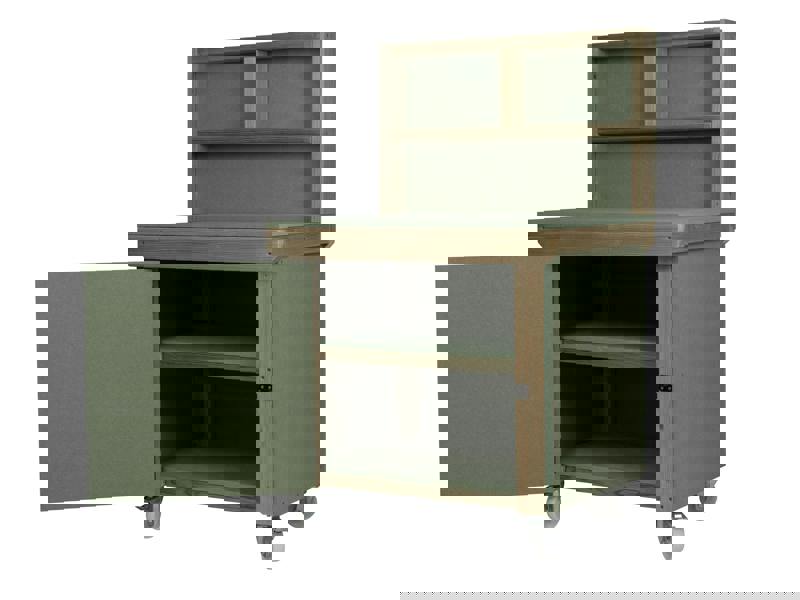 Arbor Garden Solutions Wooden UniMDF Moisture Resistant Workbench With Lockable Cupboard (V.9) With Back panel, Wheels, Double shelf