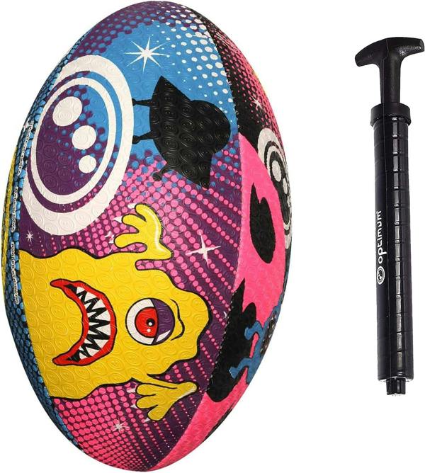 Space Monster Rugby Ball Size 3 – Super Grip, Durable, With Pump - Optimum