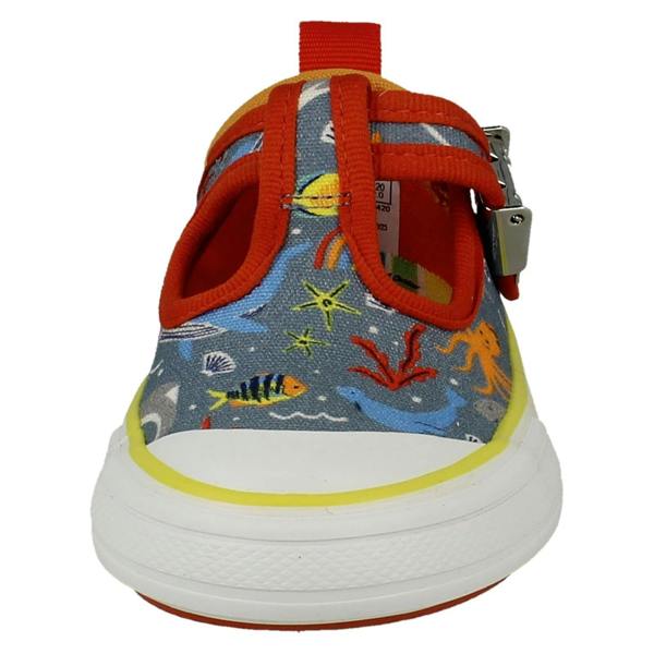 Clarks Boys Clarks Casual T-Bar Canvas Trainers Foxing Fish T