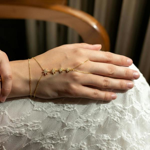 Spero London Stars Of Universe Sterling Silver Gold Plated Hand Chain Ring