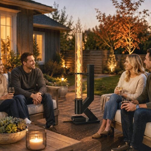 Outsunny 13 kW Wood Pellet Heater with Glass Tube, Ash Tray, Black