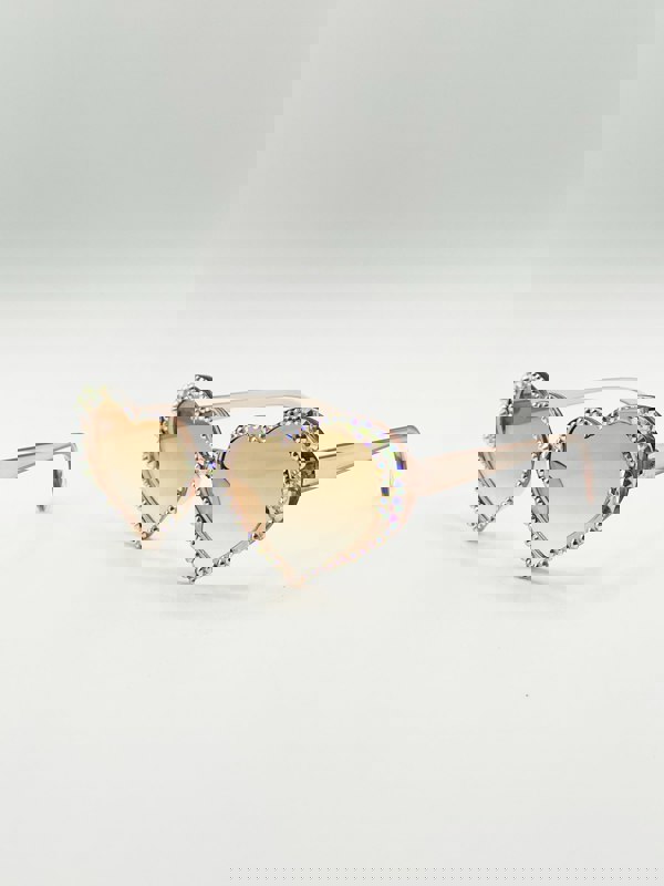 SVNX Heart Sunglasses with Gem Detail in Champagne