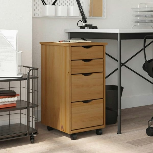 Berkfield Rolling Cabinet with Drawers MOSS Honey Brown Solid Wood Pine