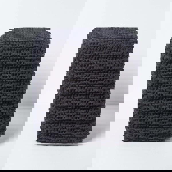 HOMESCAPES Cube Cotton Knitted Pouffe Footstool Bean Filled Hand Knitted