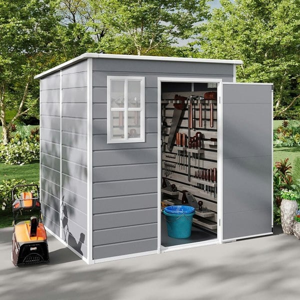 6 x 6FT Durable PP Storage Shed with Pent Roof, Window, and Vent (Ver.2) Living and Home