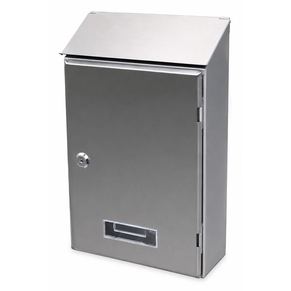 The Garden Marketplace Stainless Steel Wall Mounted Post Box with Perspex Name Tab, 2 Keys and Fixings Included, 360mm High x 230mm Wide x 100mm Deep