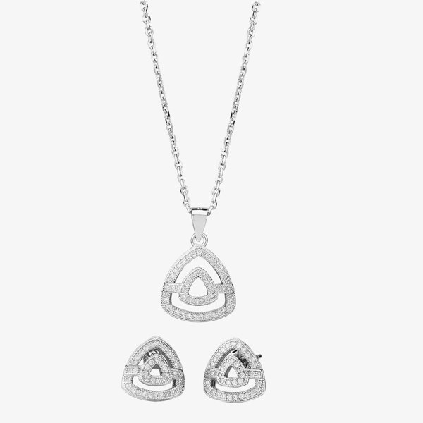 T. H. Baker Silver Pave Open Triangle Pendant and Earring Set E611952+P612148