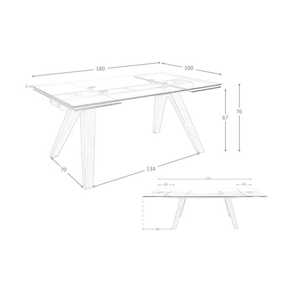 Angel Cerdá Rectangular tempered glass and walnut extending dining table 1131