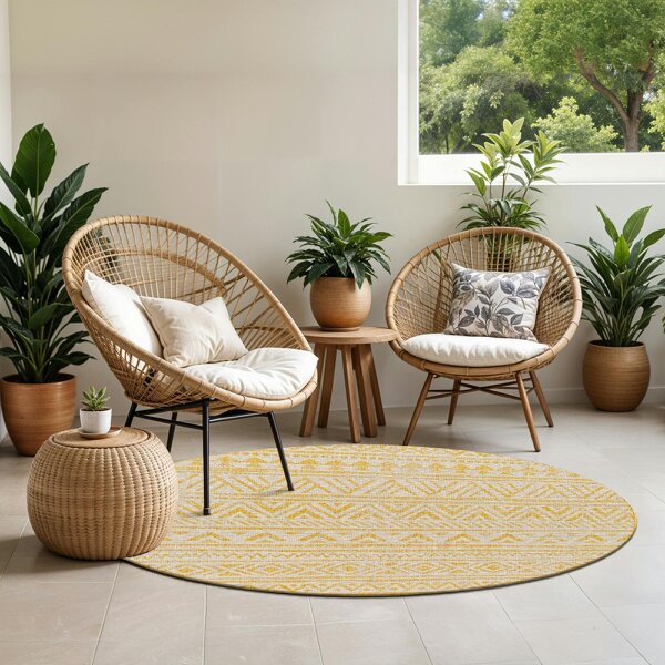 Livabliss Eagean EAG2431 Global Yellow Ivory Off-White In- & Outdoor Rug - 160 cm Round