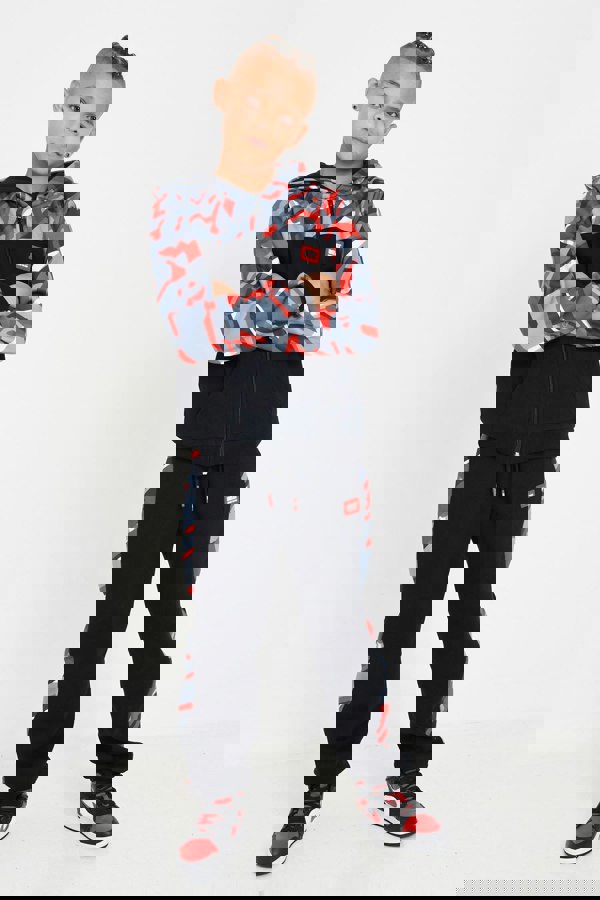 Beat Boyz Club Screen Zip Through Hoodie and Jogger Set - Red Geo