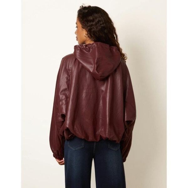 Blue Vanilla Hooded Leather Look Bomber Jacket