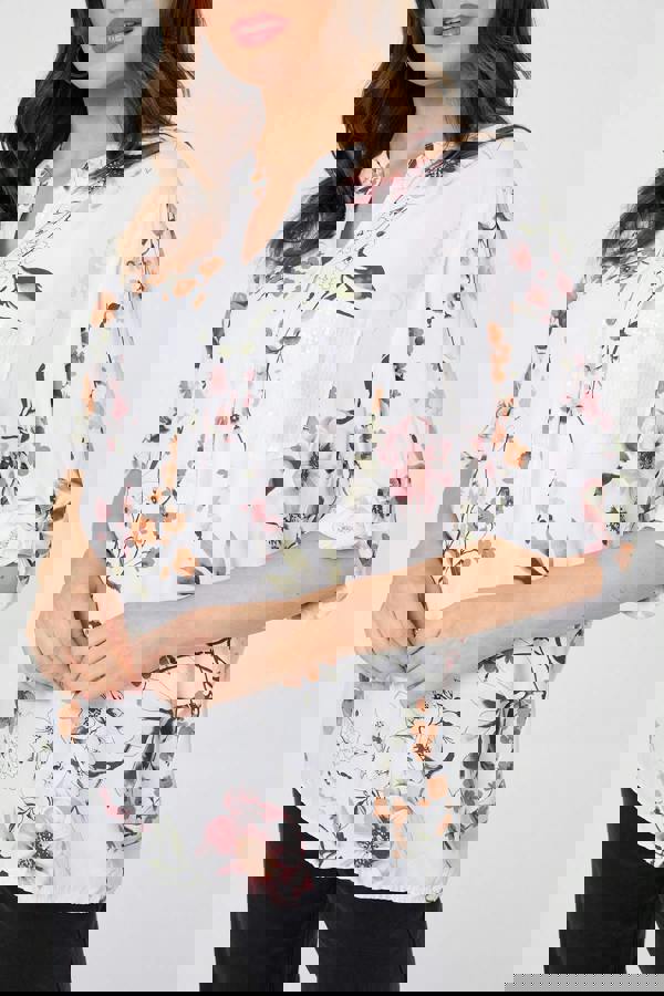 White | Sequin Trim V-Neck Relaxed Blouse