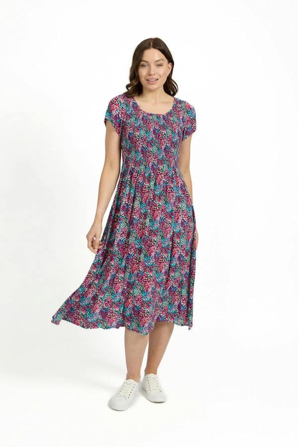 Mudflower Dotty Print Shirred Bodice Midi Dress