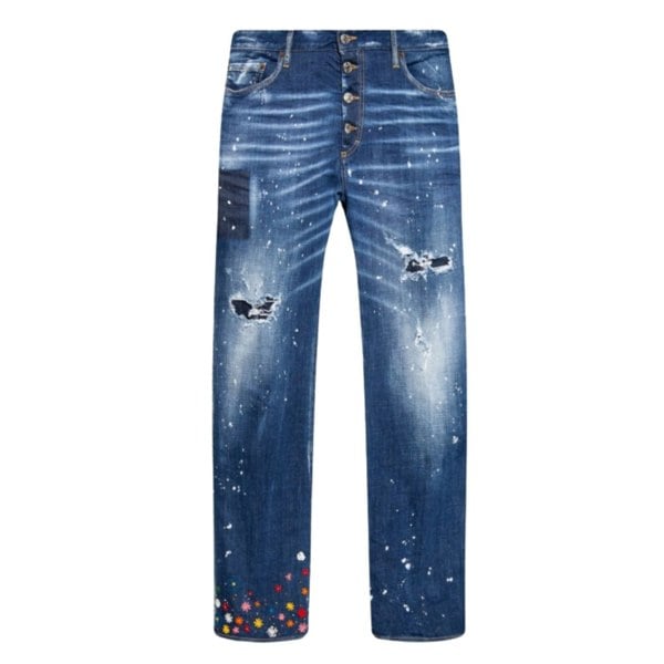 Dsquared2 Roadie Jean Floral Pattern Blue Jeans
