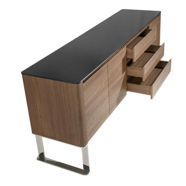 Angel Cerdá Sideboard Walnut, Chrome-plated Steel and Black Glass Top 3060