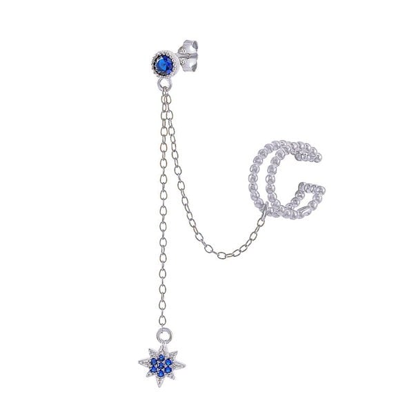 Gold Trip Blue Star Chandelier Single Earring & Ear Cuff