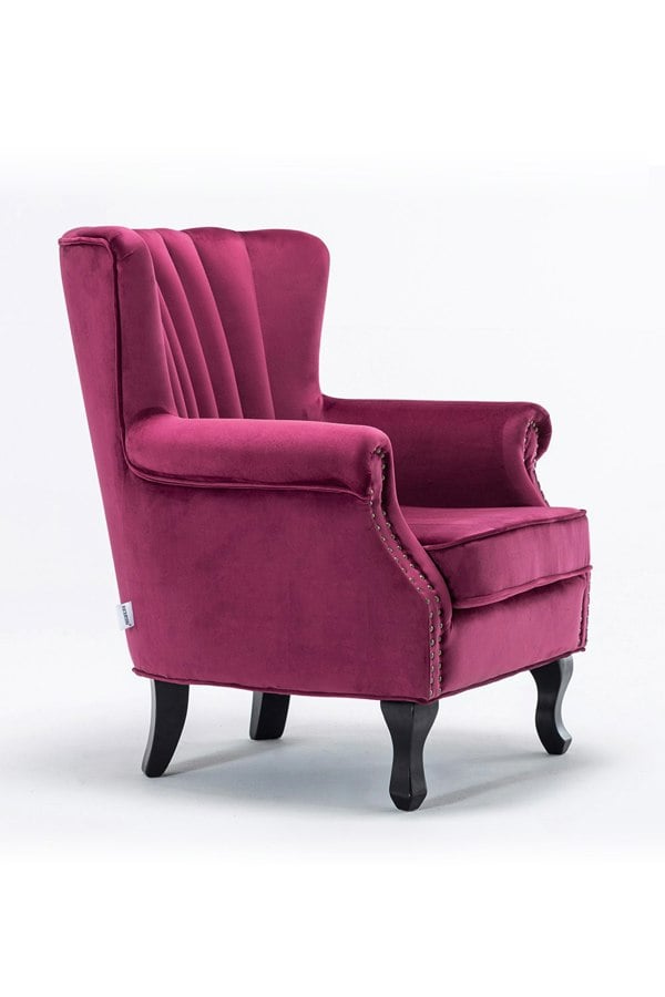 Living and Home Vintage Velvet Wing Back Armchair with Studs