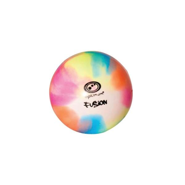 Multi-colour tie-dye Optimum Fusion hockey ball with black logo, smooth surface, on white - Optimum