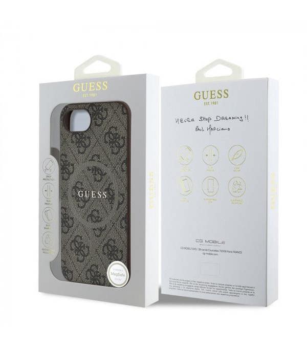 Guess PU Leather 4G Colored Ring Case with MagSafe for iPhone 16e 6.1" Brown - GUHMPSE4G4GFRW