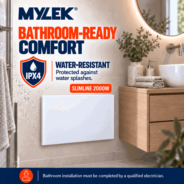 MYLEK Panel Space Heater White 2KW Eco, Smart and WiFi App Slimline Low Energy - Wall Mounted, Bathroom IPX4